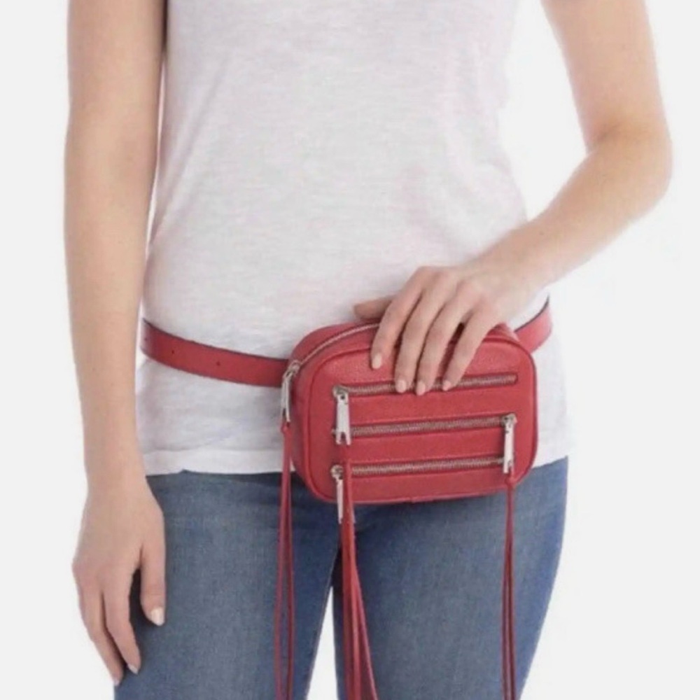 Rebecca Minkoff Belt Bag • Red Leather Belt Bag with Triple Zippers